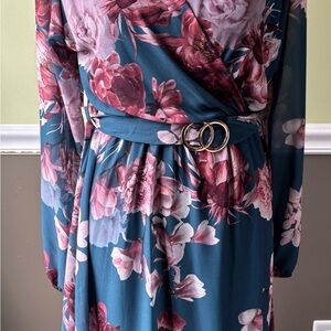 Blue V-Neck Wrap Sundress with Bishop Sleeves
